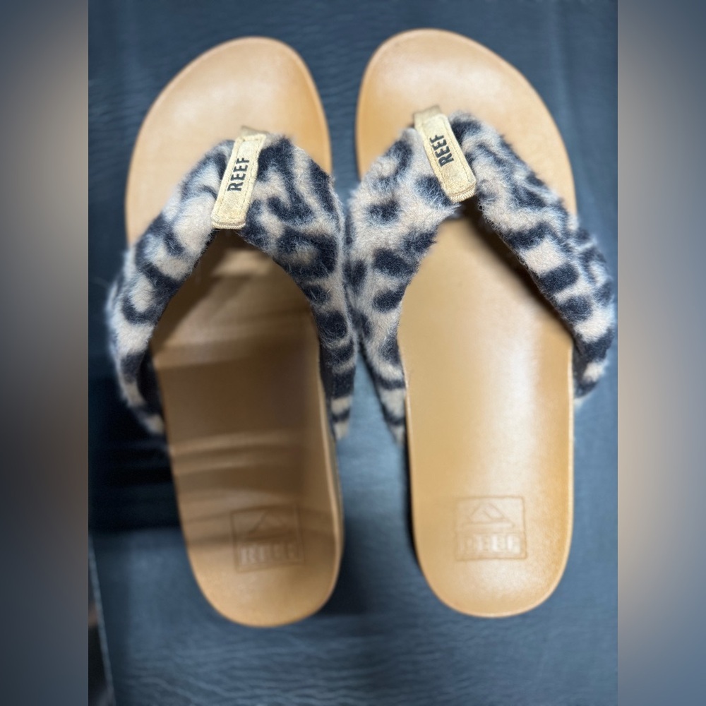 Reef Fuzzy Animal Print Sandals